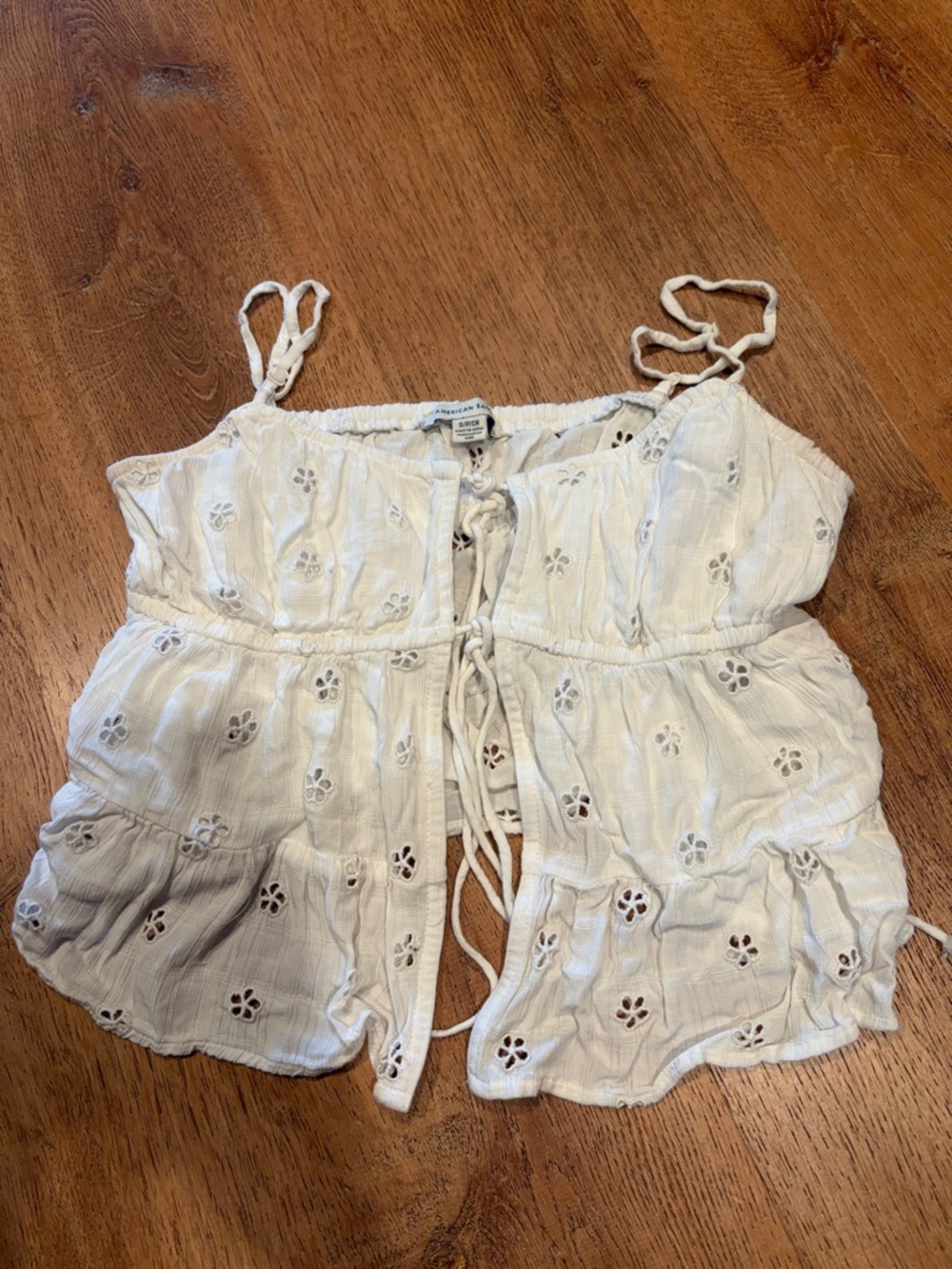 American Eagle Outfitters White Eyelet Tie-Front Camisole